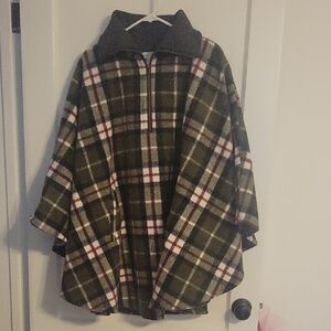 Free People Green Plaid Cape